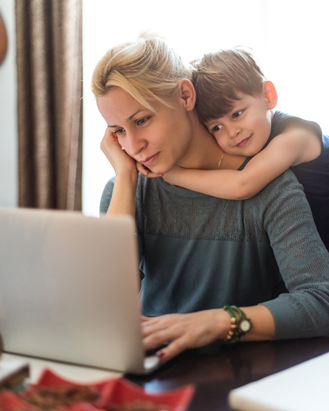 mom working with son